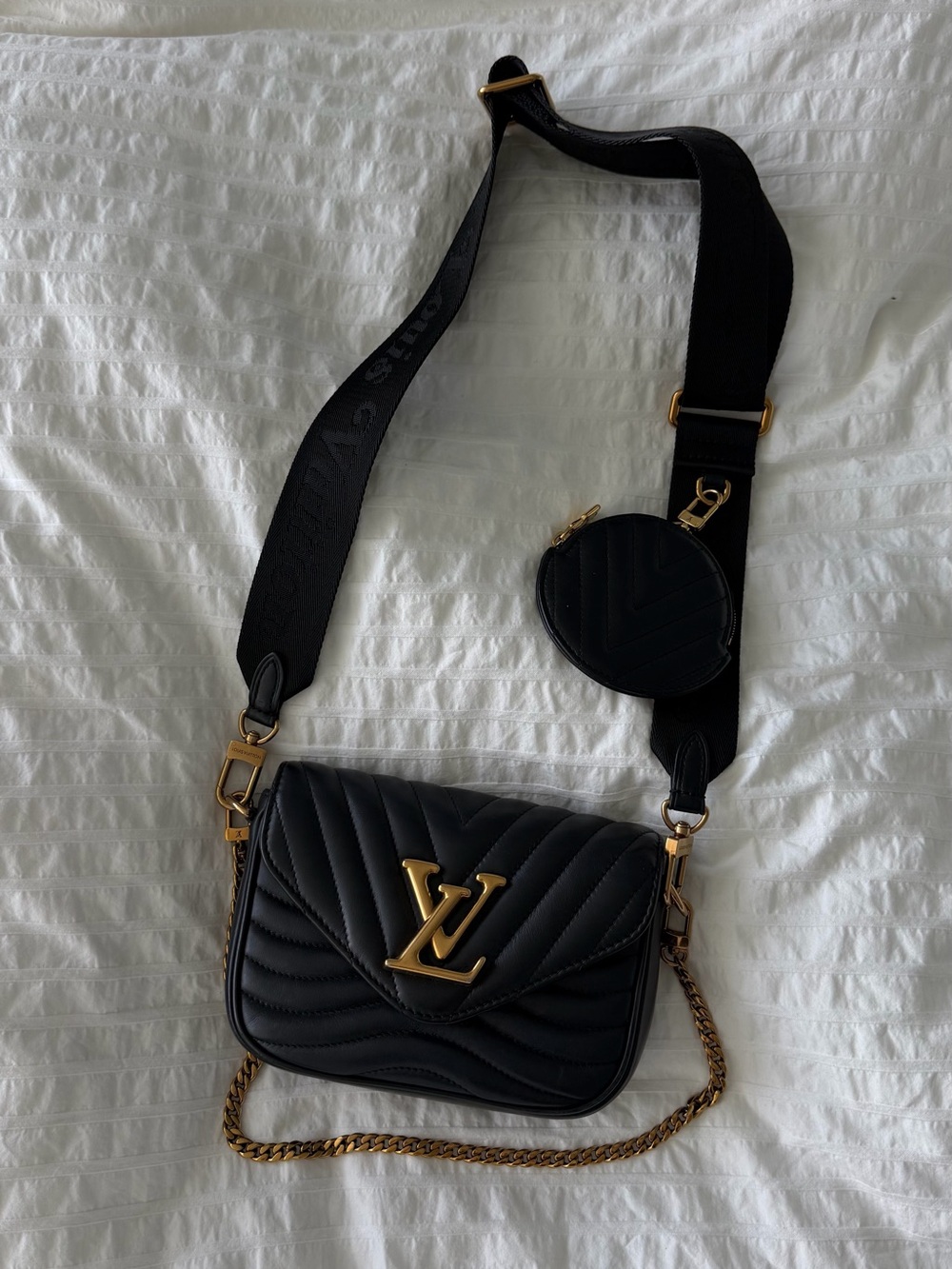 Louis Vuitton Black Quilted Crossbody Bag with Gold LV Hardware